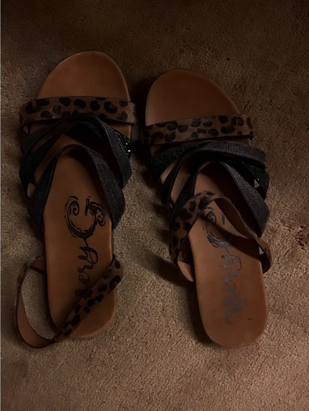 Very G Leopard Print & Black Strappy Women's Sandals